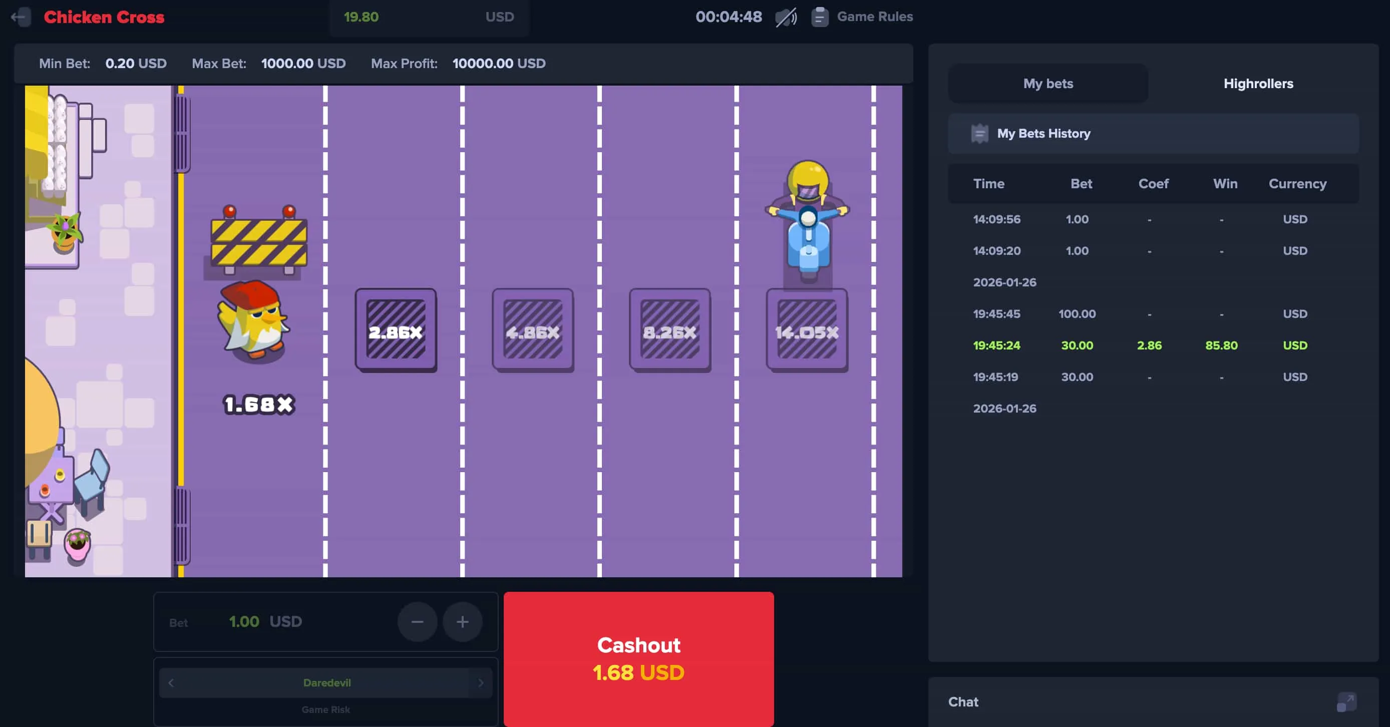 Chicken Cross kostenfrei im Demomodus erleben